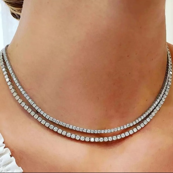 NEW TENNIS 925 STERLING SILVER DIAMOND CHOKER NECKLACE - Picture 2 of 4